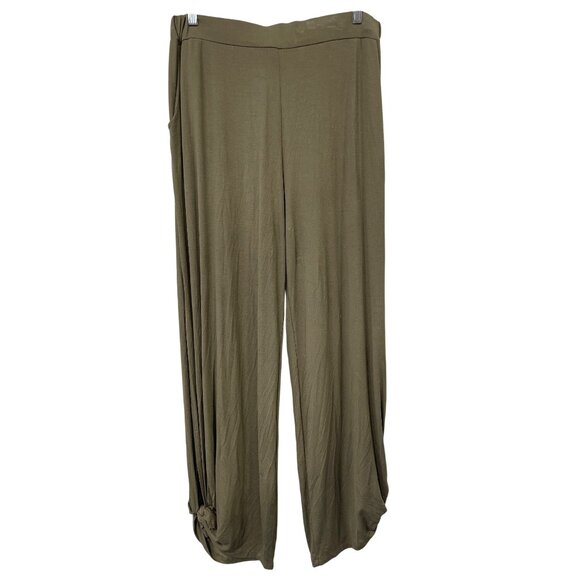 7th Ray Pants Plus Size 3XL Pull On Elastic Waist Side Slit Wide Leg Olive Green - Picture 3 of 8